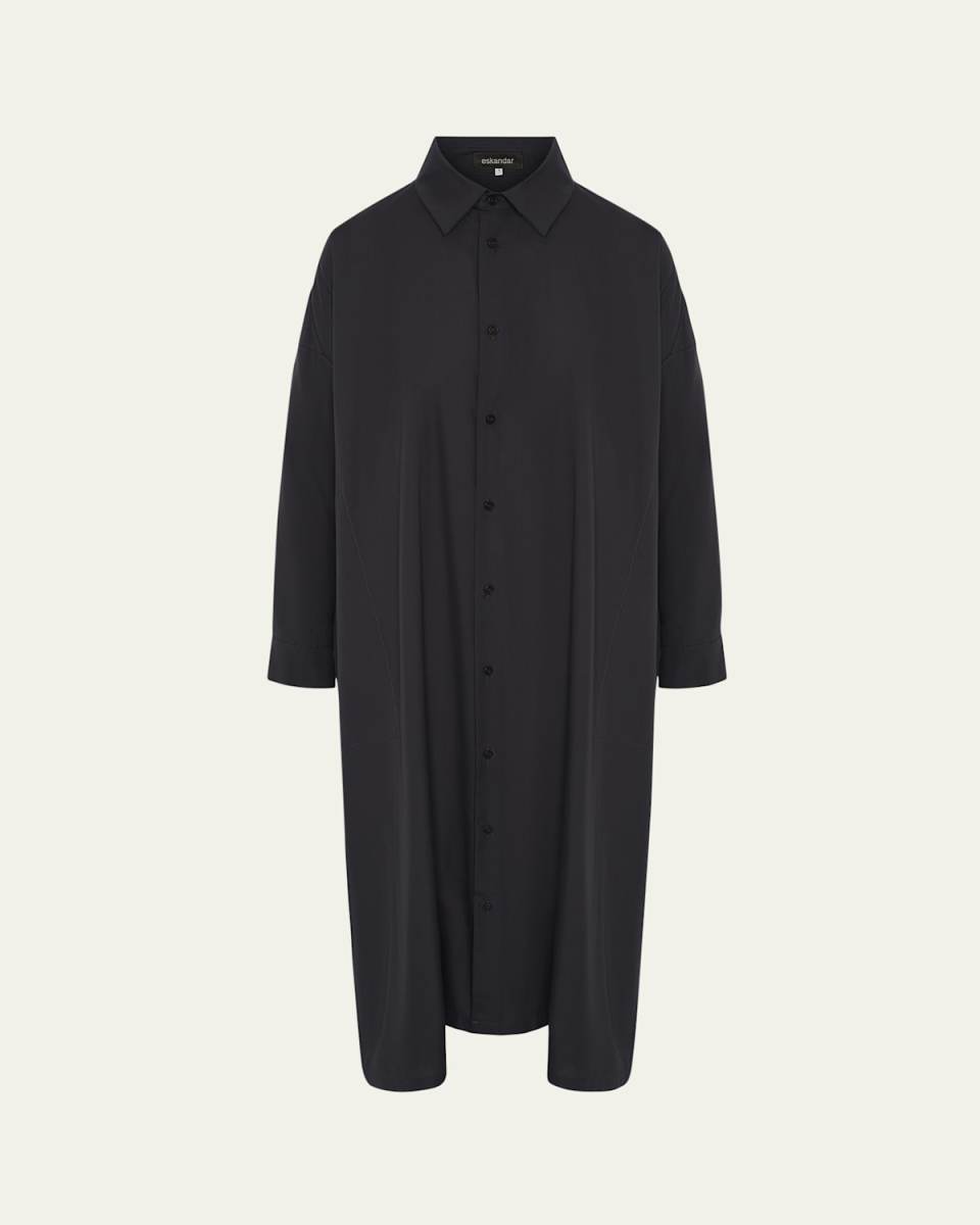 Wide A-Line Midi Shirtdress With Collar